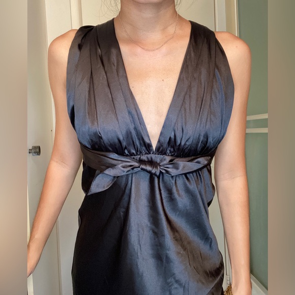 Satin Halter Tie Back Dress Mahina Black - Picture 7 of 15